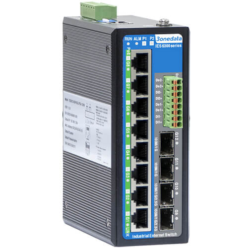 IES6300-8GP2HS-2P48-240W | Switch Công Nghiệp Quản lý Layer 2, 8x1G RJ45 PoE 240W, 2x2.5G SFP, 2x48VDC