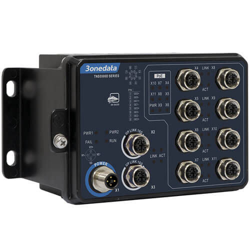 TNS5500D-2GX8GP-P24 | Switch PoE Công Nghiệp cho Đường Sắt, Unmanaged, 2x10G M12, 8x1G PoE M12, 